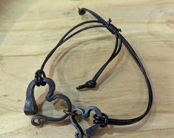 Forged horseshoe double nail heart leather cord mommy and me pet owner bracelet