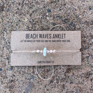 Beach Waves Anklet / ankle bracelet sea glass / tan hemp / lake sea ocean water vibes / peaceful soul spirit boho jewelry / made in florida