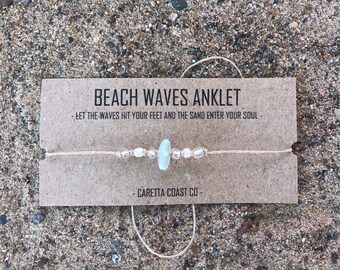 Beach Waves Anklet / ankle bracelet sea glass / tan hemp / lake sea ocean water vibes / peaceful soul spirit boho jewelry / made in florida