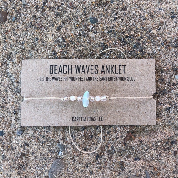 Beach Waves Anklet / ankle bracelet sea glass / tan hemp / | Etsy