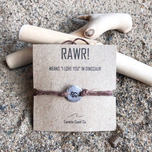 Rawr Hand Stamped Wish Bracelet | Dinosaur Bracelet | Dino Jewelry | Triceratops Jewelry | Rawr Means I Love You | Quirky Gifts | Valentine