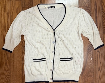 Atmosphere Cream Cardigan with Navy Trim
