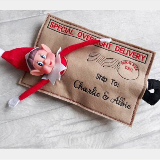 parcel envelope prop arrival personalised Elf  clothing 
