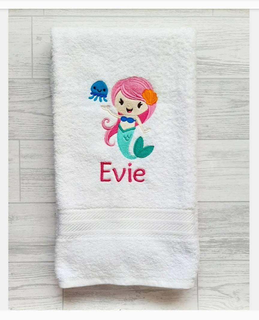 Personalised mermaid towel. Childrens swimming towel. Etsy