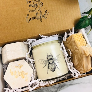 Honey Bee Candle Gift Set Oatmeal Milk & Honey Soap Handmade Gift Fast Shipping image 1