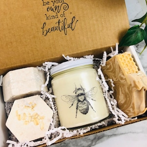 Honey Bee Candle Gift Set | Oatmeal Milk & Honey Soap | Handmade Gift | Fast Shipping