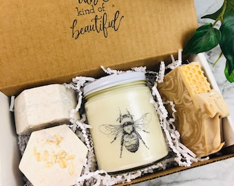 Honey Bee Candle Gift Set | Oatmeal Milk & Honey Soap | Handmade Gift | Fast Shipping