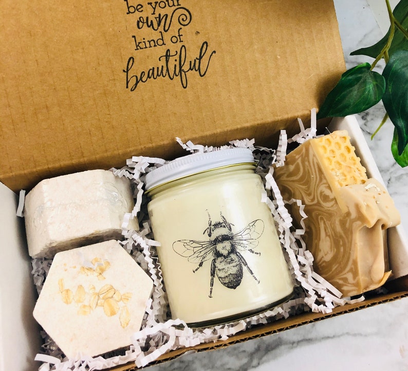 Honey Bee Candle Gift Set Oatmeal Milk & Honey Soap Handmade Gift Fast Shipping image 1