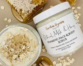 Oatmeal Milk Honey Foaming Sugar Scrub: gevoelige huid, colloïdale haver, geitenmelk