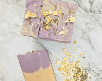 Calming Lavender Oatmeal bar soap with olive oil and shea butter for sensitive skin
