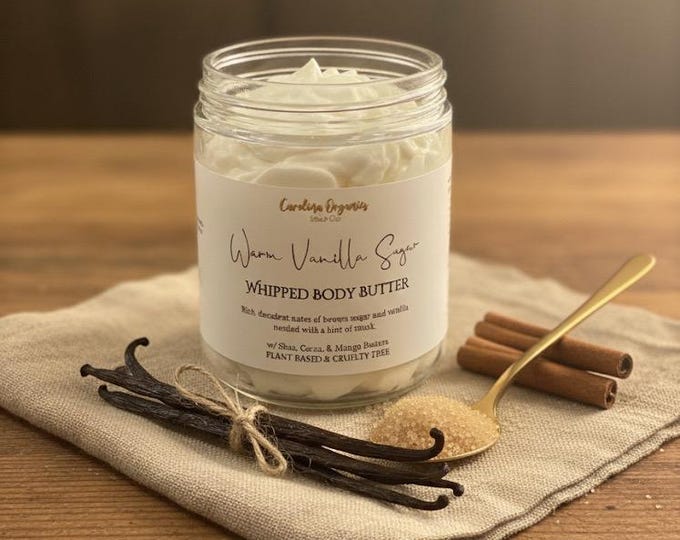 Warm Vanilla Sugar Whipped Body Butter, Shea Cocoa Mango Butters, Cruelty Free, 70 scents