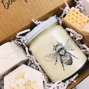 Honey Bee Candle Gift Set Oatmeal Milk & Honey Soap Handmade Gift Fast Shipping image 2