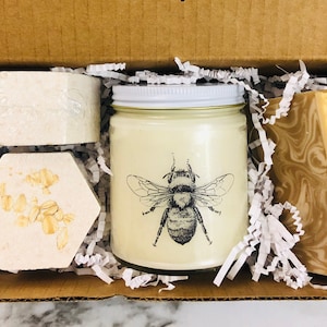 Honey Bee Candle Gift Set Oatmeal Milk & Honey Soap Handmade Gift Fast Shipping image 4