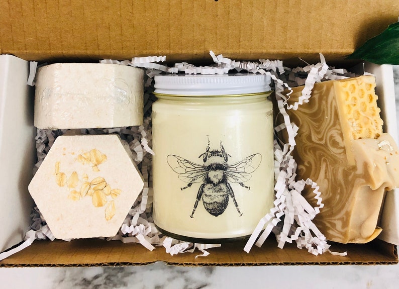 Honey Bee Candle Gift Set Oatmeal Milk & Honey Soap Handmade Gift Fast Shipping image 4