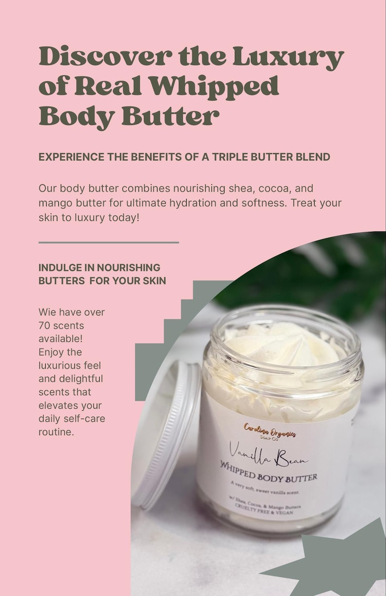 Deep Moisture Whipped Body Butter: Shea, Cocoa, Mango Butters, 70 Scents Available, Glowing Skin image 4