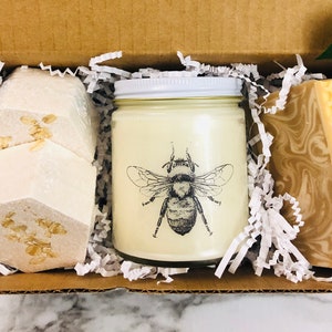 Honey Bee Candle Gift Set Oatmeal Milk & Honey Soap Handmade Gift Fast Shipping image 5