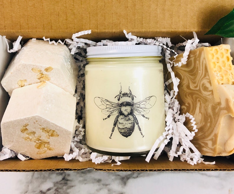 Honey Bee Candle Gift Set Oatmeal Milk & Honey Soap Handmade Gift Fast Shipping image 5