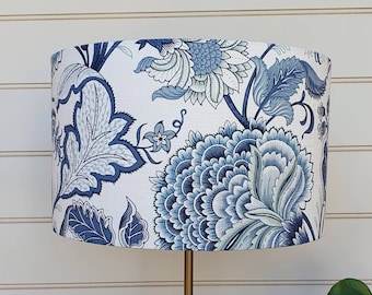 Handmade Hamptons Blue Floral Lampshade – Custom Drum or Empire Shade