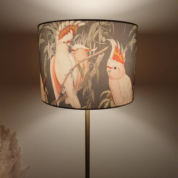 Galah Atoos On Grey Lampshade Custom Made Choose Your Australia Galah Atoos On Grey Lampshade, How To Choose A Lamp Shade Size