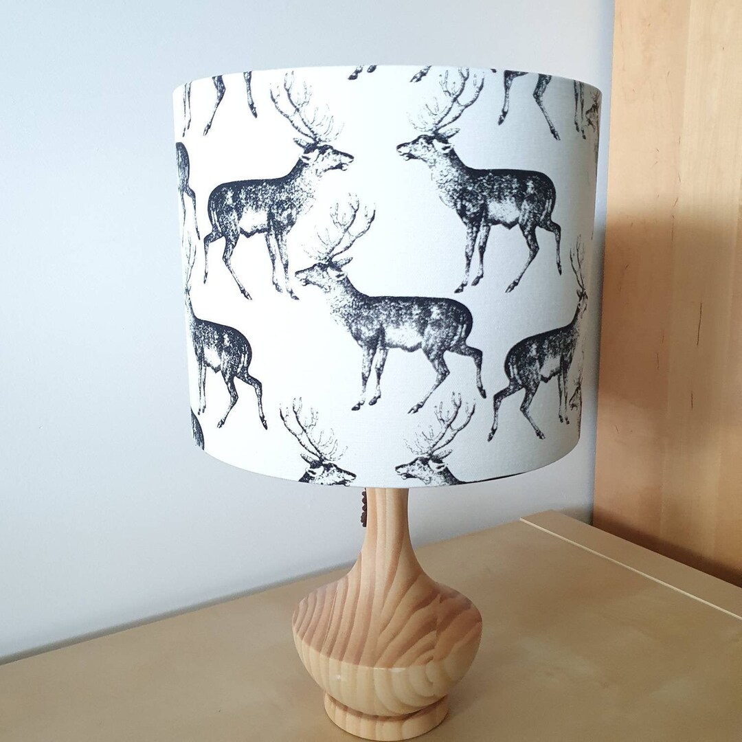 Black and White Deer / Stag Lampshade, Mens Gift Idea Custom Made