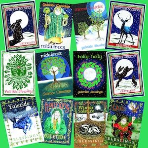 Winter Solstice Yule Pagan Xmas Greeting Cards: Mixed Pack of 12
