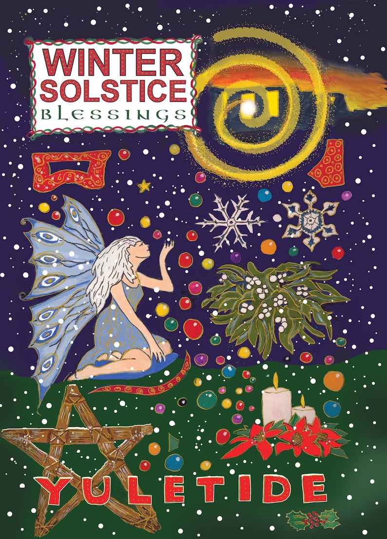 Winter Solstice Yuletide Colourful Pagan Fairy Greeting Card | Etsy