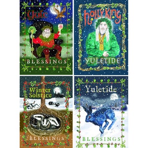 Yule Xmas Winter Solstice Mixed Colourful Pagan Greetings Cards. Pack of 12. 3x4 Designs.
