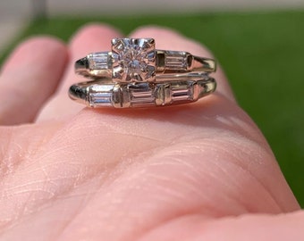 antique 14k diamond wedding set