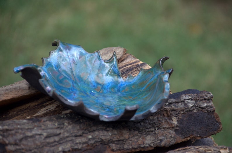 Colorful peacock Raku metalic ceramic sycamore decorative leaf