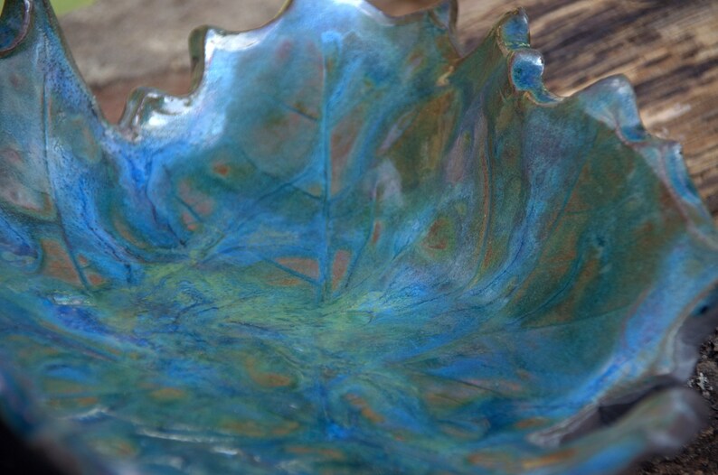 Colorful peacock Raku metalic ceramic sycamore decorative leaf