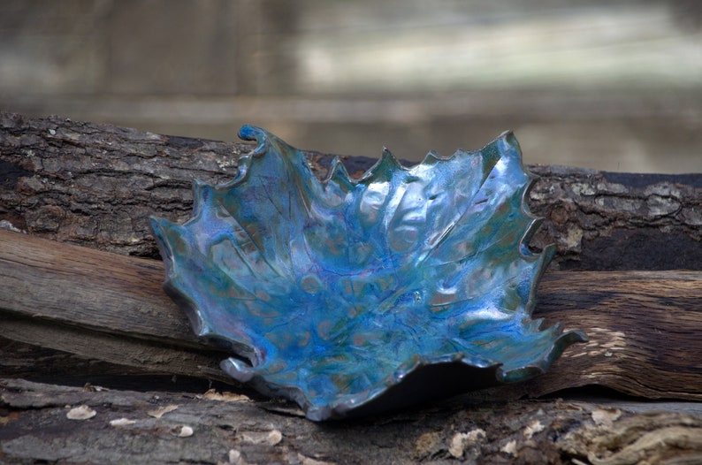 Colorful peacock Raku metalic ceramic sycamore decorative leaf