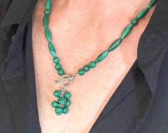 Malachite Charm Necklace: Sterling Silver Clasp, Natural Gemstone, Handmade