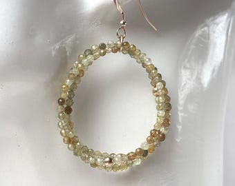 Labradorite Hoop Earrings: 14K Gold-Filled Ear Wire, Handmade