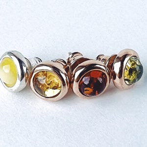 Natural Baltic Amber stud earrings with gold or silver, brow Amber, green Amber, yellow Amber, honey Amber, classic studs