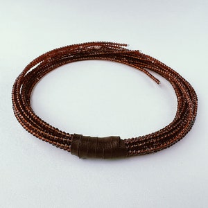 Multi strand choker necklace made of cinnamon tone crystals and genuine leather image 5