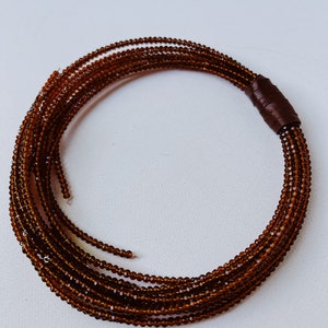 Multi strand choker necklace made of cinnamon tone crystals and genuine leather image 4