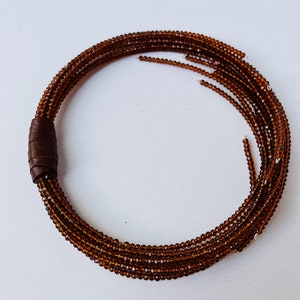 Multi strand choker necklace made of cinnamon tone crystals and genuine leather image 8