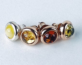 Natural Baltic Amber studs earrings with gold or silver, brow amber, green amber, yellow amber, honey amber