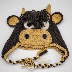 Crochet PATTERN for Highland Cow Hat crochet hat pattern for baby, toddler, child, teen and adult for left-handed and right-handed image 1