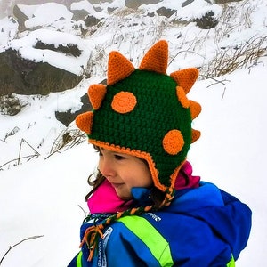 Crochet PATTERN for Dragon / Dino Hat - crochet pattern in baby, toddler, child, teen, adult - for left-handed and right-handed crocheters