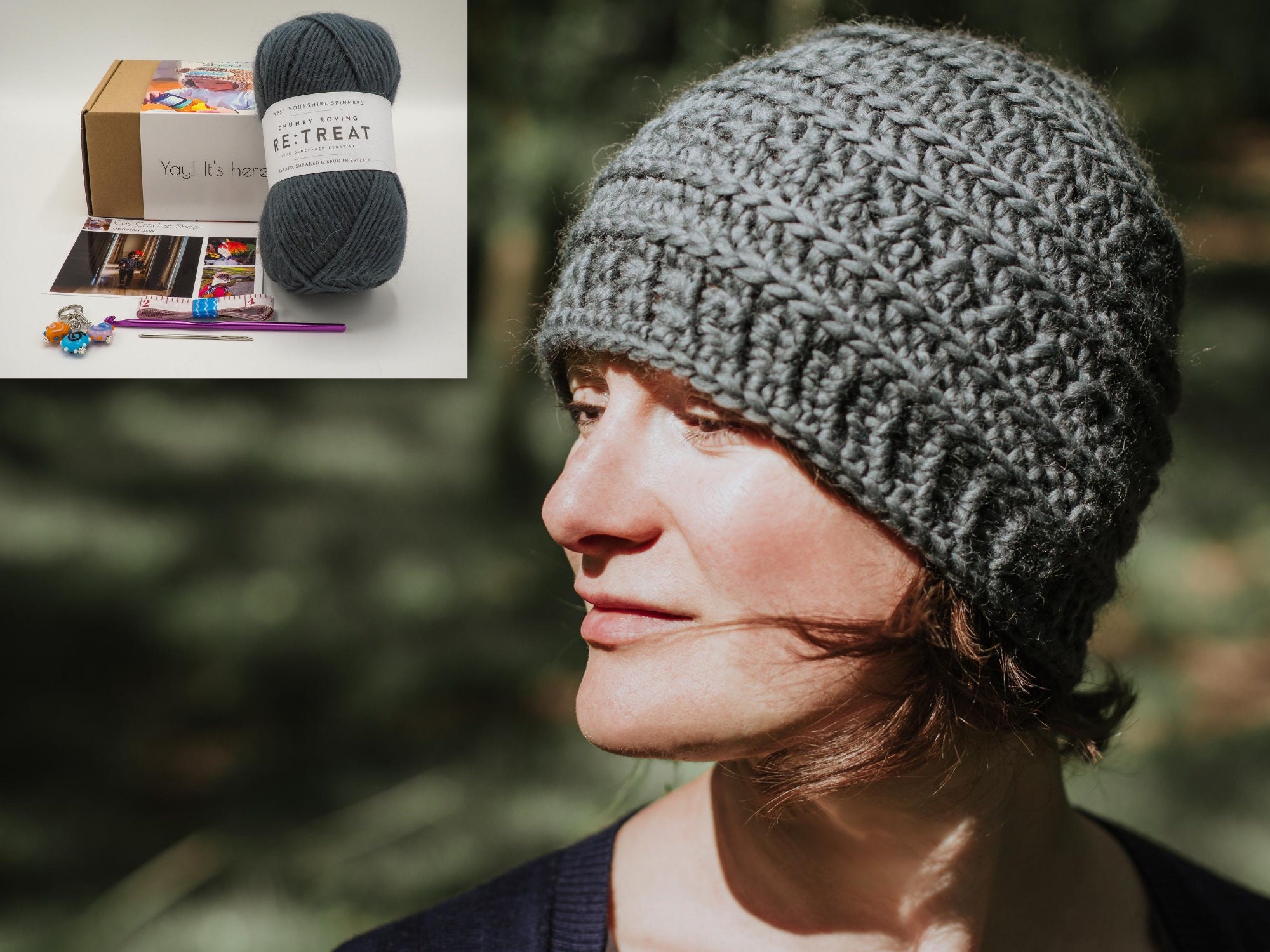 Crochet KIT for the Gray Crochet Beanie 