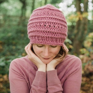 Pink Crochet Beanie Hat handmade from 100% British sheep's wool available in various colors and sizes Pink