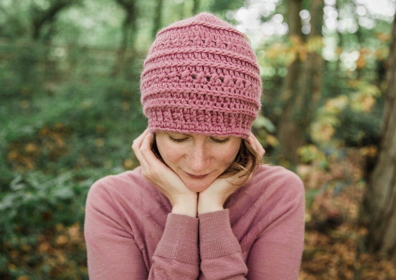 Pink Crochet Beanie Hat handmade from 100% British sheep's wool available in various colors and sizes Pink