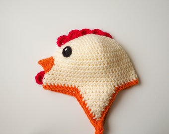 Crochet PATTERN for the Chicken Hat - crochet hat pattern for baby, toddler, child, teen and adult - for left-handed and right-handed