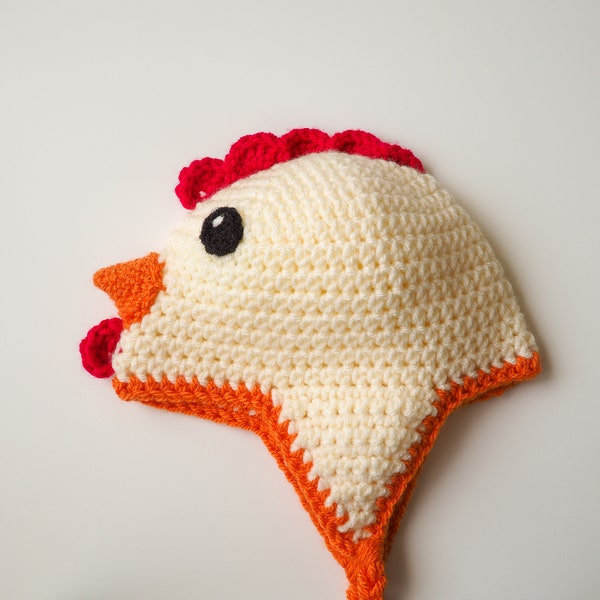 Crochet PATTERN for the Chicken Hat - crochet hat pattern for baby, toddler, child, teen and adult - for left-handed and right-handed