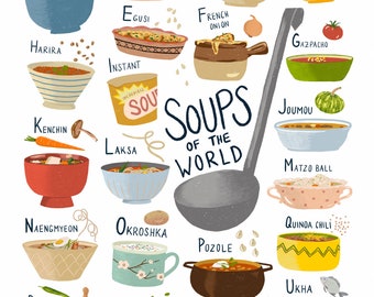 Soups of the World Alphabet - Tea Towel