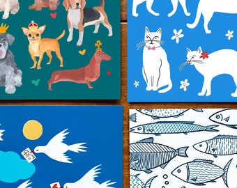 Ensemble de variétés d'animaux - Lot de 4 cartes postales