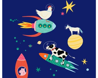 Space Farm - Kids Art Print