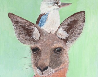 Kangaroo and Kookaburra Art Print