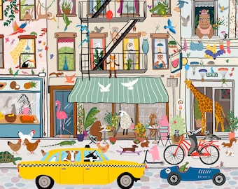 New York is A Busy Town - Giclee Art Print for Kids